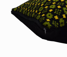 Load image into Gallery viewer, Black, green and yellow pillow case with faroese pattern
