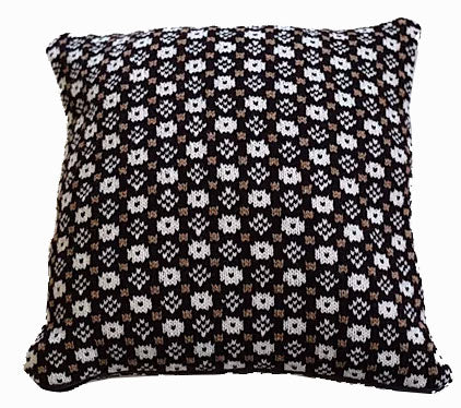 Dark brown and white pillow case with faroese pattern