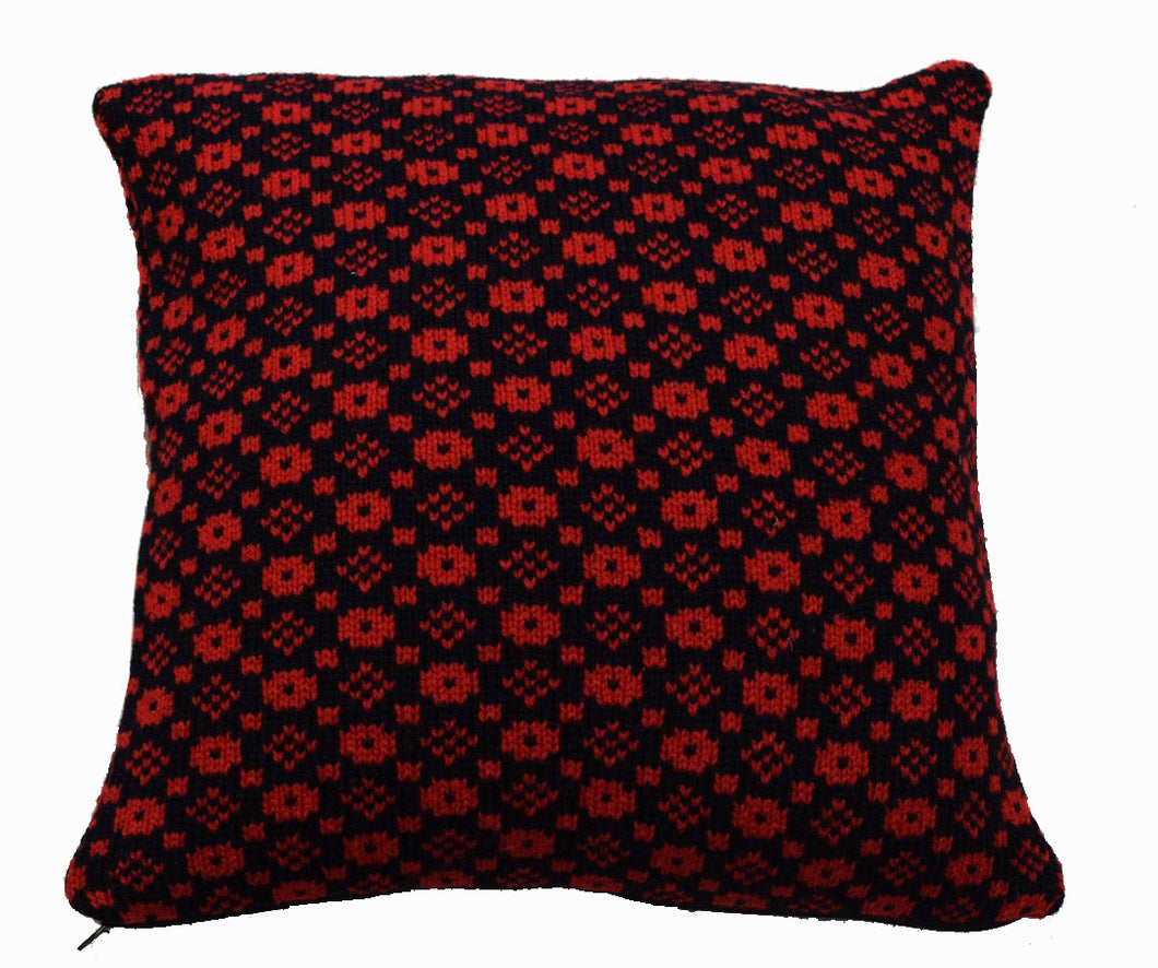 Red and black pillow case with faroese pattern